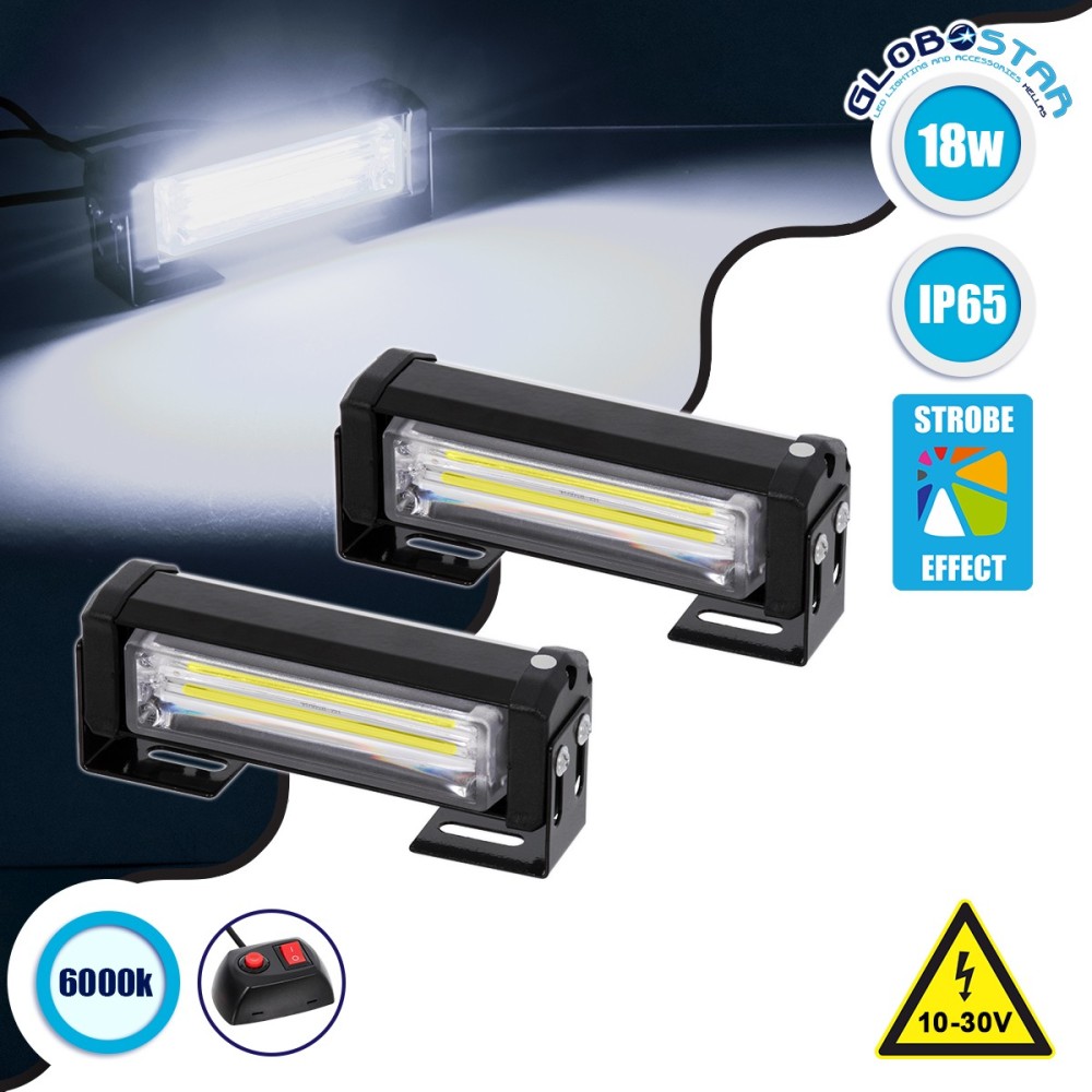 GloboStar® 85028 PRO Series ΣΕΤ 2 x Μπάρες Σήμανσης Οχήματος Ασθενοφόρου για Αυτοκίνητα & Φορτηγά 13 Προγραμμάτων Φωτισμού LED CREE CXB COB 18W DC 10-30V Αδιάβροχο IP65 Ψυχρό Λευκό 6000K